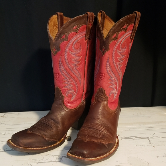 Ariat 'Legend' Cowboy Boots in Brown & Red - Women's size 7. 5 B - Picture 2 of 11